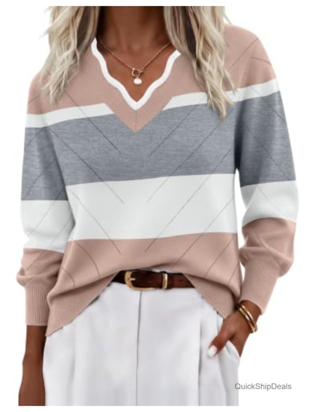 V Neck Lightweight Knit Long Sleeve Pullover Sweater
